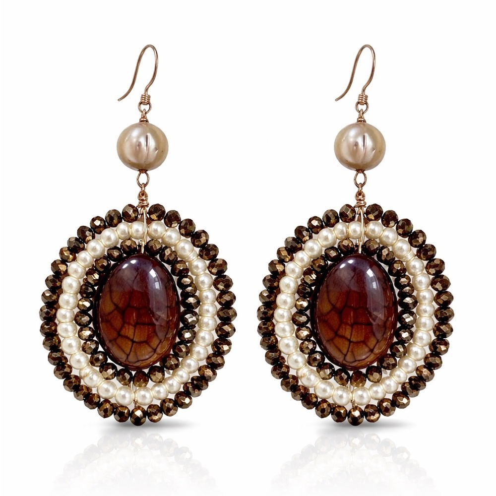 Elegant Brown and Pearl Earrings